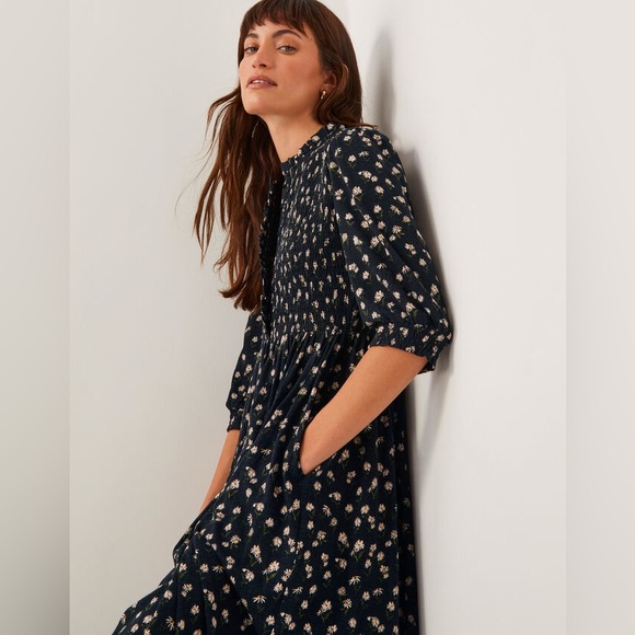 Monsoon Black Orielle Print Jersey Midi Dress - Picture 3 of 10